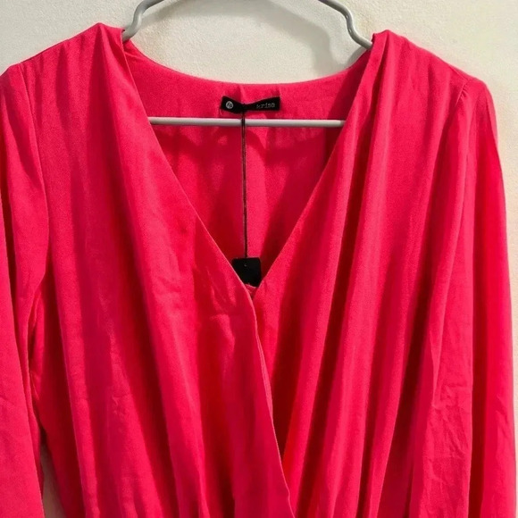 KRISA Draped Surplice Dress, Size X-Small Long Sleeve Cocktail Party-Watermelon - Picture 4 of 8